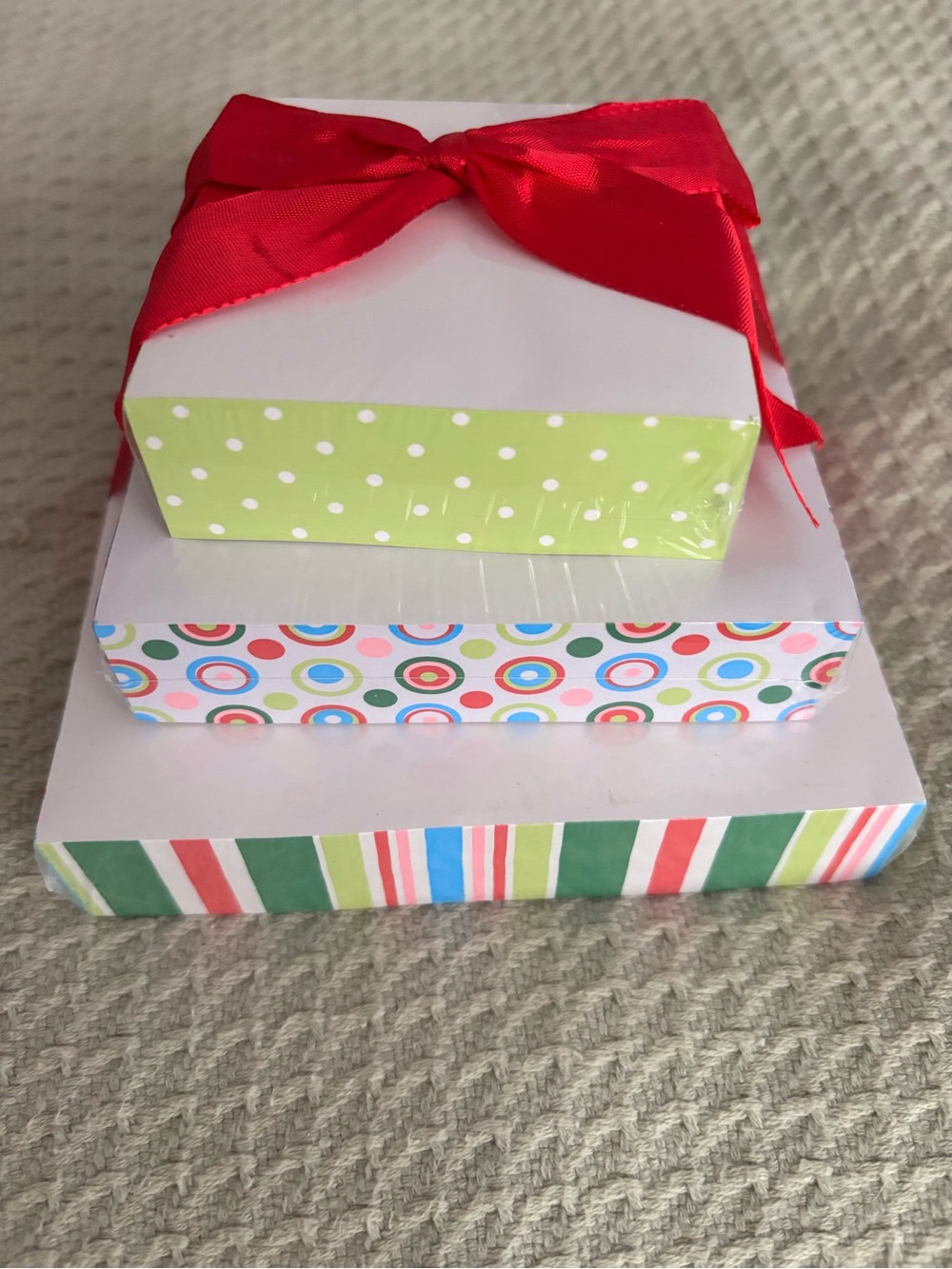 Stacked Decorative Memo pad with Red Satin Bow - Green & Multicolor